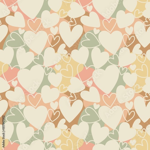 Seamless pastel heart pattern with retro color palette