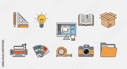 icon, idea, graphic, creative, design, line, tool, drawing, project, bulb, illustration, vector, digital,