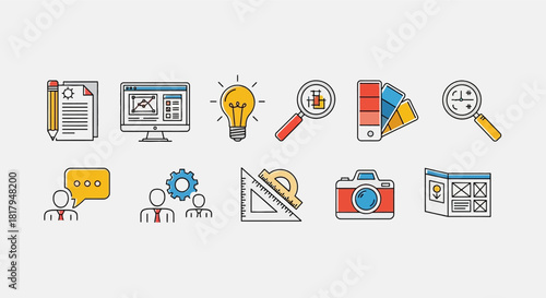 icon, idea, graphic, creative, design, line, tool, drawing, project, bulb, illustration, vector, digital,