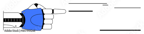 Robotic hand pointing forward with dynamic motion lines suggesting progress, innovation, guidance, and focus. Ideal for technology, automation, AI, robotics leadership future vision and science. A