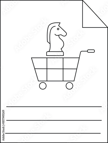 A document shows a shopping cart with a chess knight on top and three lines for text