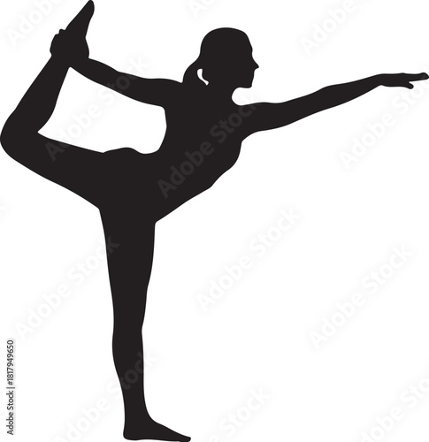 Female yoga silhouette doing balancing dancer pose vector