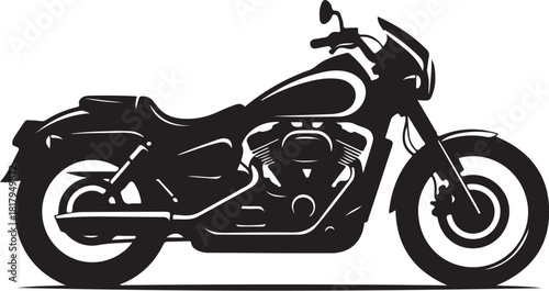 Classic cruiser motorcycle silhouette vector illustration.