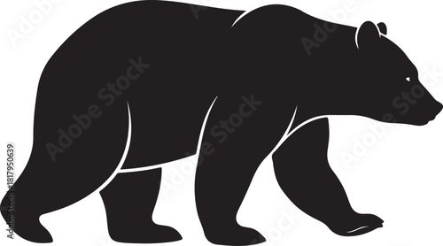 Black bear silhouette walking isolated on white background