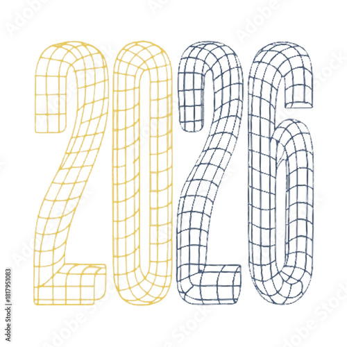 Wireframe 2026 numbers isolated on white background