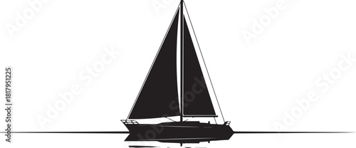 Sleek sailboat silhouette with reflection on calm water