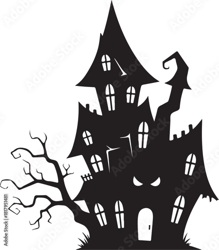Spooky haunted house silhouette illustration for halloween