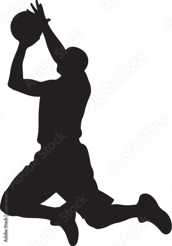 Basketball player silhouette jumping to shoot the ball