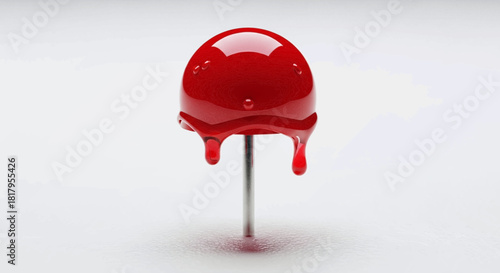 Red liquid dome dripping on a metal stick isolated on