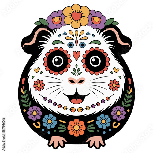Colorful decorated guinea pig for Day of the Dead celebration