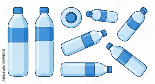 Hydration Bottles Vector Illustration Set Various Views and Orientations