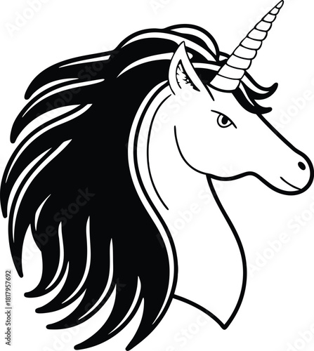 Fantasy unicorn head silhouette banner advertisement isolated on transparent background