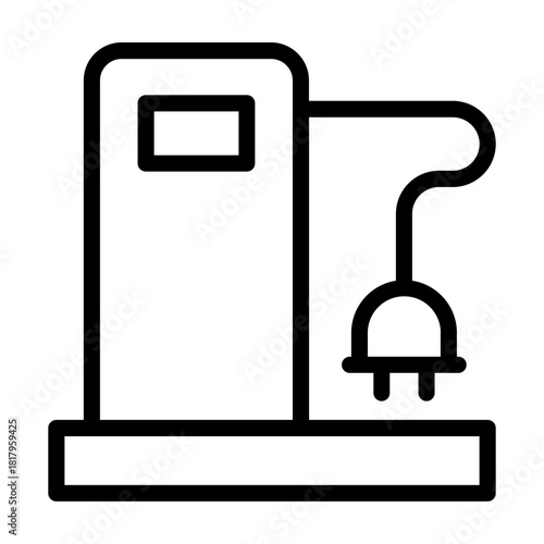 Line Icon – EV charging station with plug for mobile energy needs.
