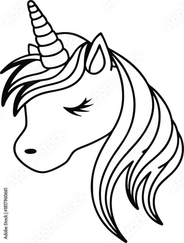 Unicorn head silhouette with closed eyes isolated on transparent background