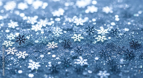 Sparkling blue snowflakes glitter background with bokeh effect
