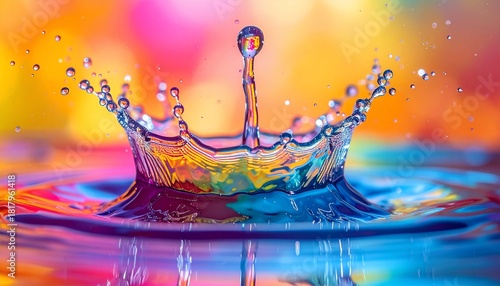 Vibrant Water Crown Splash Colorful Droplet Impact with Artistic Fluid Dynamics.