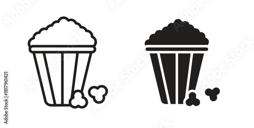 Popcorn icons with simple flat and thin stroke style