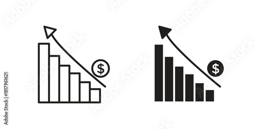 Profit growth icons with simple flat and thin stroke style