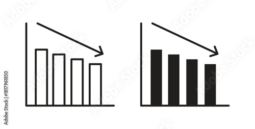 Reduction chart icons with simple flat and thin stroke style