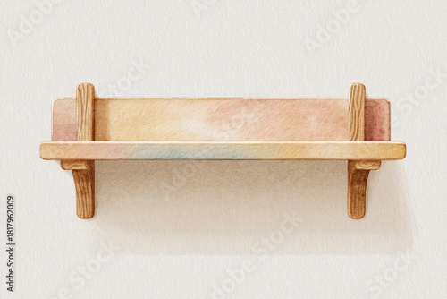 Watercolor Wooden Shelf Illustration for Home Decor and Storage.