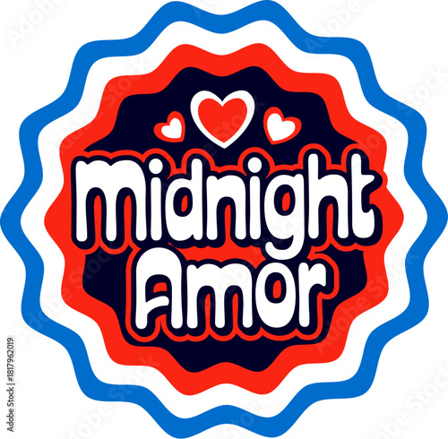 France midnight amour retro Y2K sticker or symbol. France tourism 60s 70s vector label, French flag colors Y2K sticker. European nation culture tag with love hearts and romantic typography text