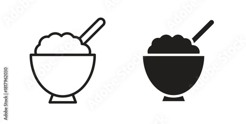 Rice bowl icons with simple flat and thin stroke style