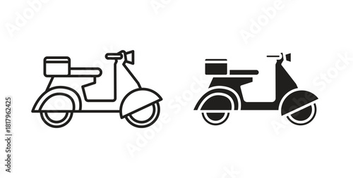 Scooter bike icons with simple flat and thin stroke style