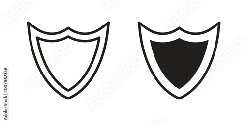 Shield icons with simple flat and thin stroke style