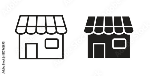 Shop icons with simple flat and thin stroke style