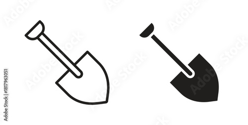 Shovel icons with simple flat and thin stroke style