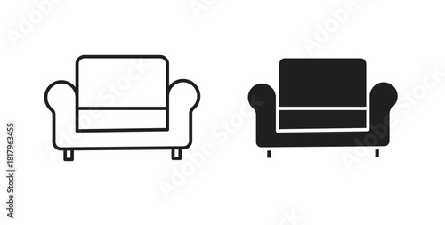 Sofa icons with simple flat and thin stroke style