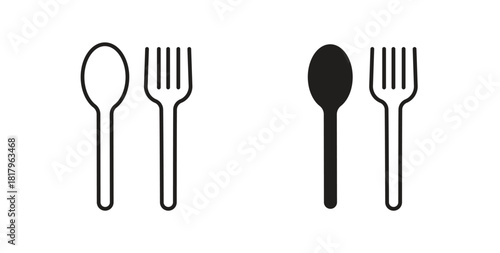Spoon and Fork icons with simple flat and thin stroke style