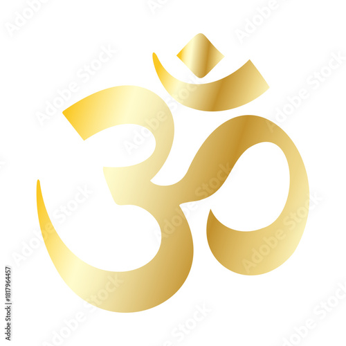 Golden Om (Aum) Symbol Vector. Sacred Hindu and Buddhist Sign of Meditation and Yoga Isolated on White Background. Elegant Religious Icon.