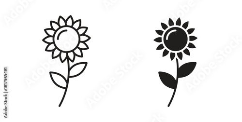 Sunflower icons with simple flat and thin stroke style