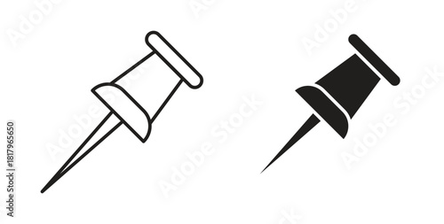 Thumbtack icons with simple flat and thin stroke style