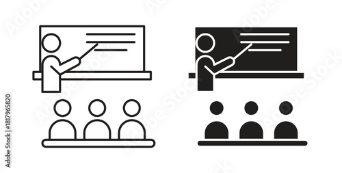 Training icons with simple flat and thin stroke style