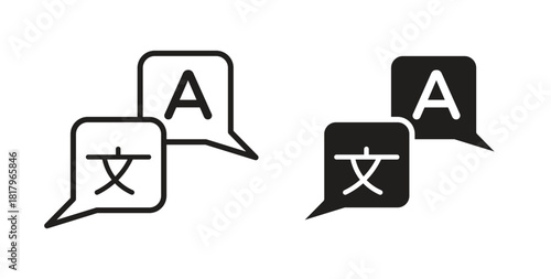 Translation icons with simple flat and thin stroke style