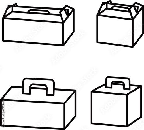 ケーキボックスとドーナツボックスのアイコン、黒ラインのみ　Web　Adobe Illustrator Artwork