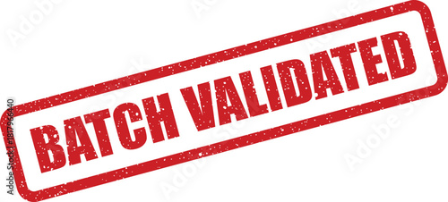 A red textured stamp indicating that a batch of data or items has passed validation checks