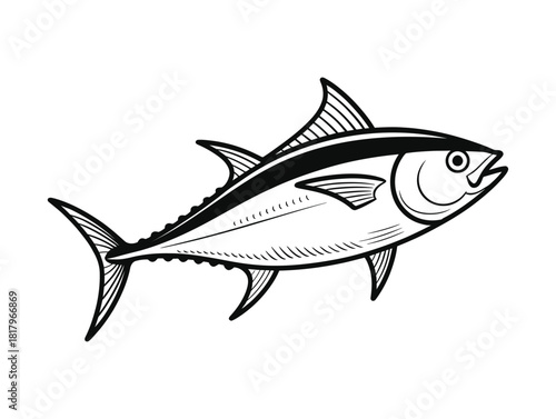 Tuna Fish Outline - Seafood, Ocean & Aquatic Life Illustration