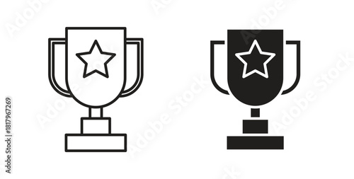 Trophy icons with simple flat and thin stroke style