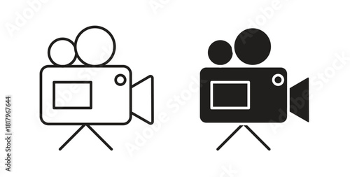 Video camera icons with simple flat and thin stroke style