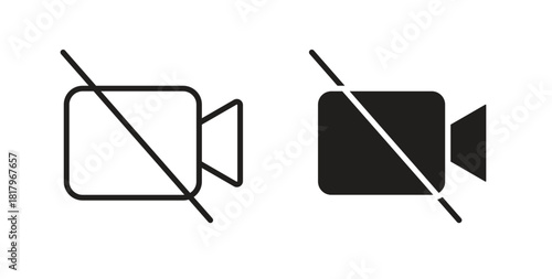 Video off icons with simple flat and thin stroke style