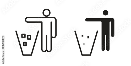 Waste Bin icons with simple flat and thin stroke style