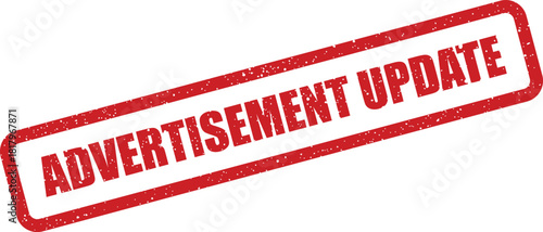Distinctive red rubber stamp with grunge texture signifying an important advertisement update or revision