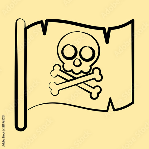 Icon pirate flag. Pirates theme elements. Icon in hand drawn style.