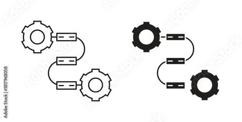 Workflow process icons with simple flat and thin stroke style