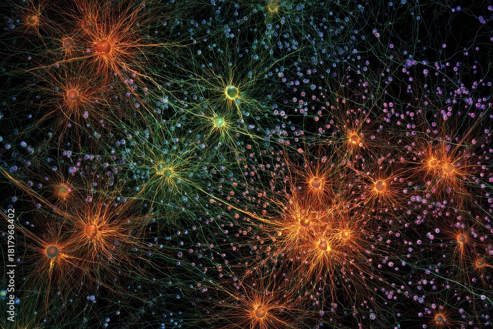 Fototapeta premium Neuro-Fireworks: Neurons exploding like fireworks, releasing neurotransmitters into the neural sky.