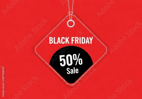 Striking Black Friday Sale Promotion Fifty Percent Off on Red Background for Online Marketing and Retail Advertising