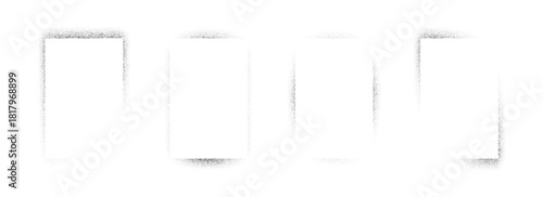 Sprayed noise rectangle frame collection. Black dotted grain border set. Black stipple gradient boarder bundle for text box, banner, poster, template. Vector rough spray stencil graffiti effect frames